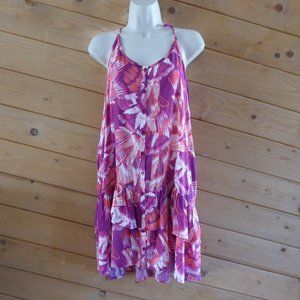 Free People Purple Pink Orange Floral Feather Tiered A-line Boho Sundress Dress